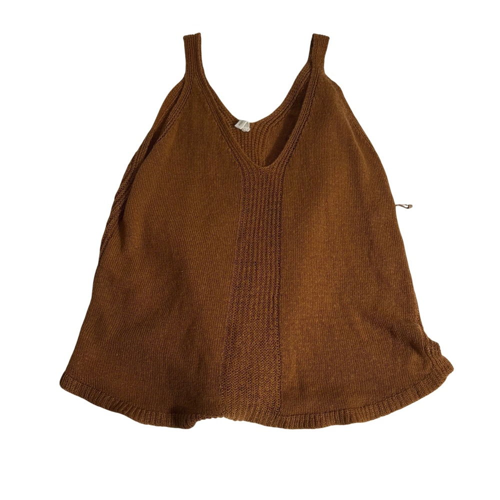 Wishlist Rust Brown Knit V-Neck Tank Top Sleeveless Ribbed Center Panel Large